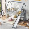 JIVOIT L-Shape House Bunk Bed with Slide and Built-in Ladder, Twin Over Full Bunk Bed with Full-Length Guardrail, House Roof Design Bunk Bed for Kids Teens, No Box Spring Needed (Gray 041) view 3
