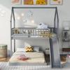 JIVOIT L-Shape House Bunk Bed with Slide and Built-in Ladder, Twin Over Full Bunk Bed with Full-Length Guardrail, House Roof Design Bunk Bed for Kids Teens, No Box Spring Needed (Gray 041) view 4