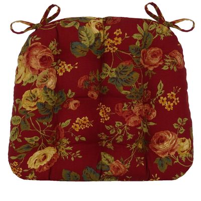 Barnett Home Decor Dining Chair Pad with Ties Bethany Red Floral - Size Small 15 x 17 Chair Cushion - Latex Foam Fill - Tufted Seat Cushion