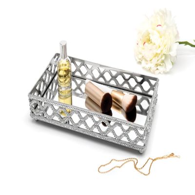 Godinger Rectangular Glam Vanity Tray with Mirror, 13x7