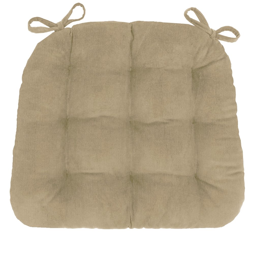 Barnett Home Decor Dining Chair Pad with Ties Corduroy Beige -Size Medium 16.5 x 18 16.5 x 18 Chair Cushion - Latex Foam Fill Cushion, Reversible, Machine Washable - Pinwale (Taupe/XL)