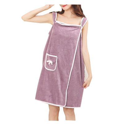 AOKLEY Shower Robe for Women Changing Towel Robe with Front Pocket Wearable Bath Towel for Women, Adjustable Closure Bath Towel for Sauna Beach Pool Gym Travel (Purple)