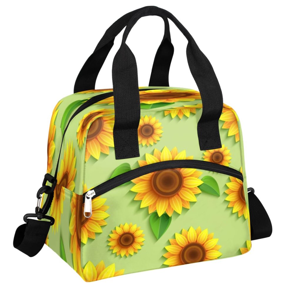 Bright Sunflower Lunch Tote bag for Women Men Reusable Lunch box Cooler Bag for Adult Lunchbox Bag Leakproof Lunchbag with Shoulder Strap for Work Office Picnic Beach