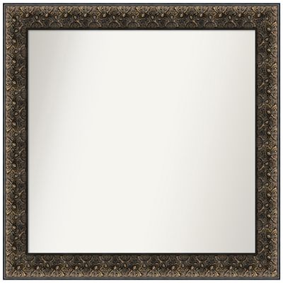 Amanti Art Black Bathroom Mirror for Over Sink, 27x29 Custom Made Intaglio Embossed Black Rectangle Vanity Mirror, Medium Traditional Wood Frame, Hangs Horizonally and Vertically, Wall Decor