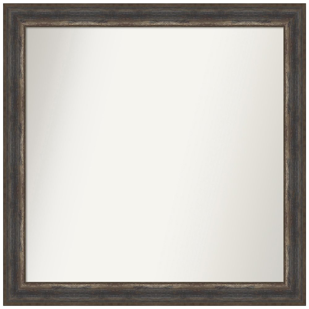 Amanti Art Brown Bathroom Mirror for Over Sink, 33x35 Custom Made Alta Rustic Char Rectangle Vanity Mirror, Large Country Rustic Wood Frame, Hangs Horizonally and Vertically, Wall Decor