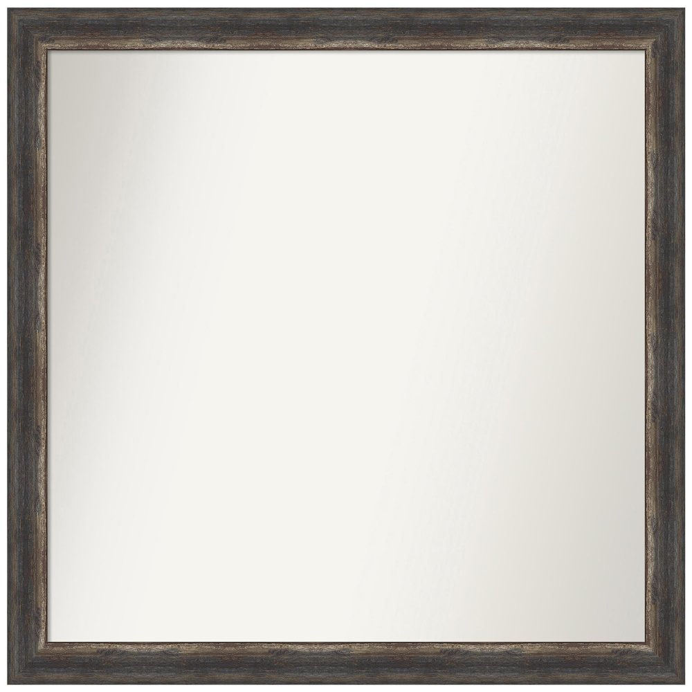 Amanti Art Brown Bathroom Mirror for Over Sink, 31x33 Custom Made Bark Rustic Char Narrow Rectangle Vanity Mirror, Large Country Rustic Wood Frame, Hangs Horizonally and Vertically, Wall Decor