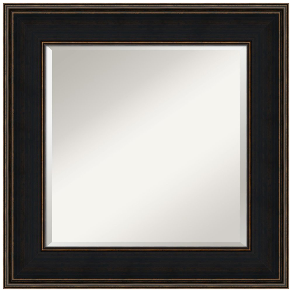 Amanti Art Brown Bathroom Mirror for Over Sink, 28x28 Mezzanine Espresso Square Vanity Mirror, Medium Casual Wood Frame, Hangs Horizonally and Vertically, Bathroom Wall Decor, Beveled Edge