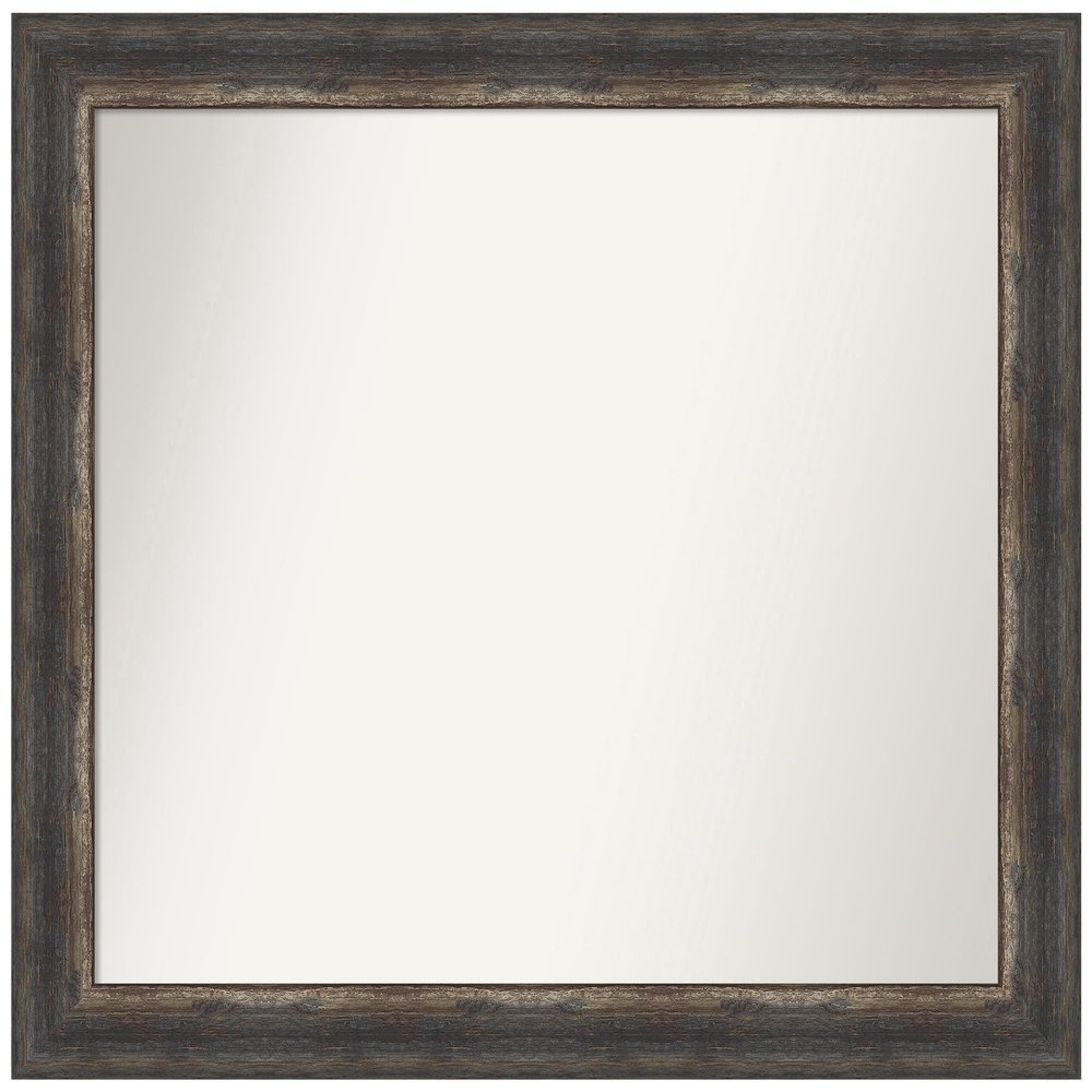 Amanti Art Brown Bathroom Mirror for Over Sink, 32x37 Custom Made Bark Rustic Char Rectangle Vanity Mirror, Large Country Rustic Wood Frame, Hangs Horizonally and Vertically, Wall Decor