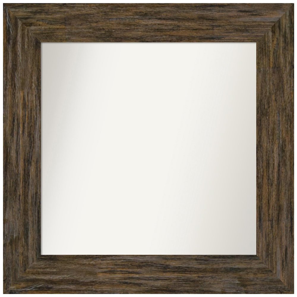 Amanti Art Brown Bathroom Mirror for Over Sink, 28x29 Custom Made Fencepost Brown Rectangle Vanity Mirror, Medium Country Rustic Wood Frame, Hangs Horizonally and Vertically, Wall Decor