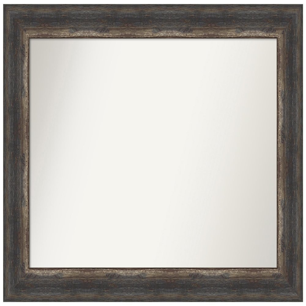 Amanti Art Brown Bathroom Mirror for Over Sink, 25x33 Custom Made Bark Rustic Char Rectangle Vanity Mirror, Medium Country Rustic Wood Frame, Hangs Horizonally and Vertically, Wall Decor