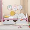 RUNNA Twin Size Bed with Clouds and Sunflower Decor, Platform Bed with 2 Drawers for Girls Teens Boys for Bed Room Guest Room (Pink-Flower Bed) view 1