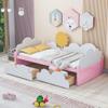 RUNNA Twin Size Bed with Clouds and Sunflower Decor, Platform Bed with 2 Drawers for Girls Teens Boys for Bed Room Guest Room (Pink-Flower Bed) view 3
