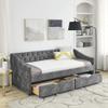 Daybed with Storage, Twin Daybed Upholstered Daybed with Drawers, Twin Size Upholstered Sofa Bed with Storage, No Box Spring Needed, Daybed for Bedroom, Living Room, Guest Room, Grey view 1