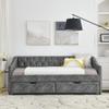 Daybed with Storage, Twin Daybed Upholstered Daybed with Drawers, Twin Size Upholstered Sofa Bed with Storage, No Box Spring Needed, Daybed for Bedroom, Living Room, Guest Room, Grey view 3