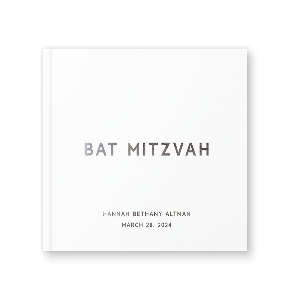 Bat Mitzvah Guest Book Jewish Ceremony Celebration Idea, Photo Booth Album Book, Custom Gift with Foil - White Silver (10x8)