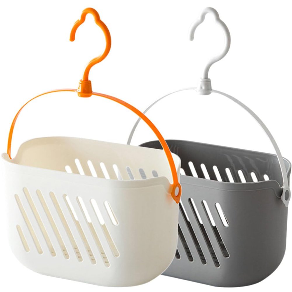2PCS Plastic Shower Hanging, Portable Shower Organizer for College Dorm Room, Bathroom, Travel, Gym and Camping (White and Blue)