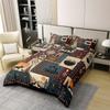 100% Cotton Bohemian Deer Comforter Cover Twin, Bear Wildlife Hunting Theme Duvet Cover, Cabin Decor Buffalo Plaid Grid Bedding Set for Kids Teens, Retro Xmas Pine Tree Geometric Quilt Cover, 2Pcs view 2