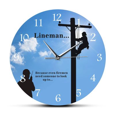 OTKU 12 inch Wall Clock Lineman Under The Big Blue Sky Modern Wall Clock Electrician Wall Art Inspirational Quote Decorative Wall Watch Gift for Lineman for Modern Home Decor
