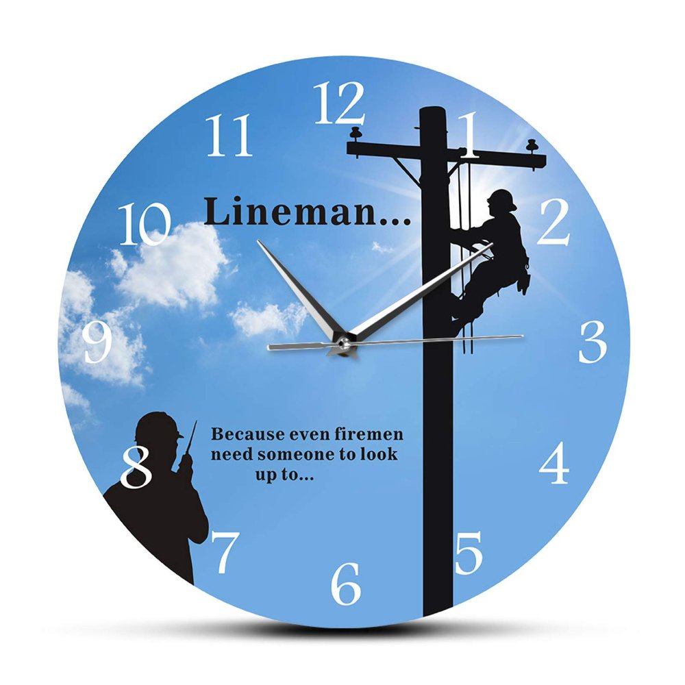 OTKU 12 inch Wall Clock Lineman Under The Big Blue Sky Modern Wall Clock Electrician Wall Art Inspirational Quote Decorative Wall Watch Gift for Lineman for Modern Home Decor