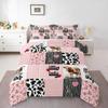 Milk Cow Comforter Set Girls Pink Room Decor,Checked Buffalo Plaid Cow Print Western Bedding Set King,Farmhouse Wild Animals Patchwork Cowhide Down Comforter,Rustic Flower Love Heart Duvet Insert view 1