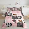 Milk Cow Comforter Set Girls Pink Room Decor,Checked Buffalo Plaid Cow Print Western Bedding Set King,Farmhouse Wild Animals Patchwork Cowhide Down Comforter,Rustic Flower Love Heart Duvet Insert view 2