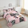 Milk Cow Comforter Set Girls Pink Room Decor,Checked Buffalo Plaid Cow Print Western Bedding Set King,Farmhouse Wild Animals Patchwork Cowhide Down Comforter,Rustic Flower Love Heart Duvet Insert view 3