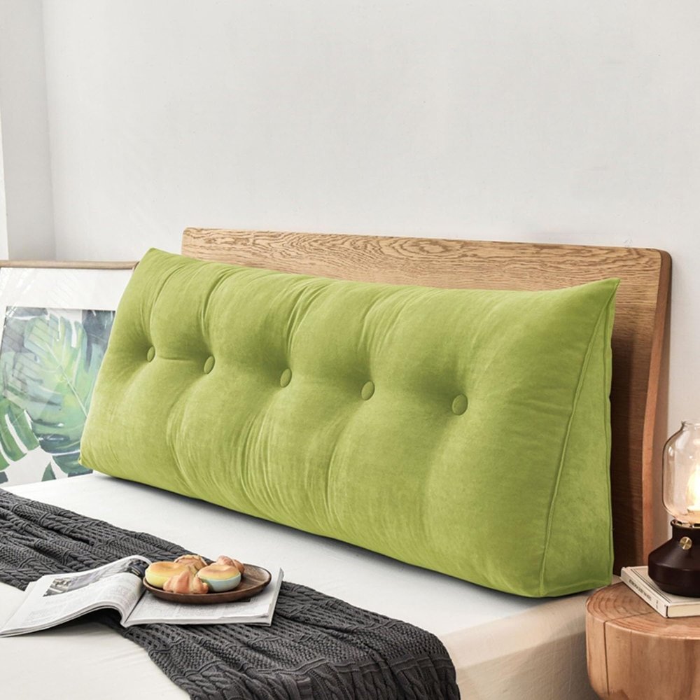 Queen Triangle Reading Wedge Pillow, Recliner Headboard Backrest Cushion Headboard Pillow Wedge Reading Pillow Gap Filler for Bunk Bed Sofa Bedroom Lumbar Cushion (Color : Green1, Size : 31.5inch/80