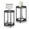 NSdirect Round Side Table Set of 2,16in Rustic Wooden End Table Surface Top & Sturdy Metal Legs Nightstand for Living Room Bedroom Farmhouse Sofa Table with Storage Open Shelf,Black view 1