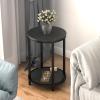 NSdirect Round Side Table Set of 2,16in Rustic Wooden End Table Surface Top & Sturdy Metal Legs Nightstand for Living Room Bedroom Farmhouse Sofa Table with Storage Open Shelf,Black view 2