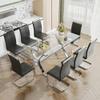 HomVent Modern Glass Dining Table & Chair Sets for 8, Glass Kitchen Table Set with Rectangle Tempered Glass Table Top and 8 PU Faux Leather Chairs for Dining Room Kitchen view 1