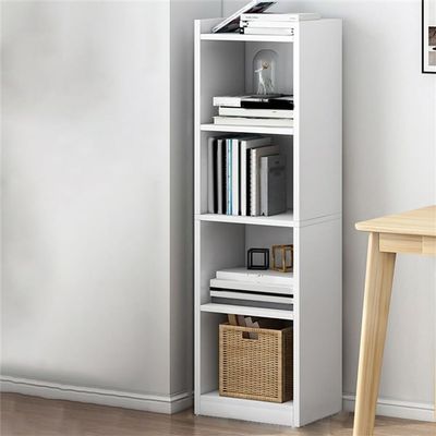 KWOKING Modern Closed Back Bookshelf Engineered Wood Bookcase for Home Small Corner Bookshelf Shelf Corner Locker Floor Bookcase Narrow Gap Space-saving Storage Cabinet White 11.8"L x 9.4"W x 48.8"H