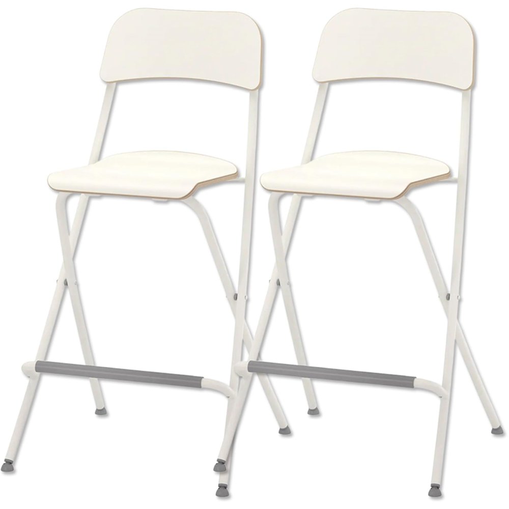 HEBEHO Nordic Adult Folding Bar Stool with Backrest 25/29in, Heavy Duty Ergonomic Kitchen Breakfast High Chair, Modern Restaurant Office Party Square Seat, 2 pcs (Color : White, Size : 63cm/25in)