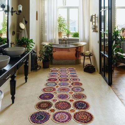 2.6x10 Scalloped Kilim Runner Rug Beige Multicolor Hand Braided Chindi Cotton Jute Cape Cod Design 0.27" Thick Flatweave Geometric Boho Indoor Outdoor Carpet for Hallway, Entryway, Corridor