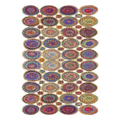 CASAVANI Scalloped Natural Chindi Cotton and Jute Rug, Hand Woven Runner Area Rug, 2.6x4 Ft Beige & Multicolor Braided Kilim Rugs for Living Room, Kitchen, Entryway, Farmhouse