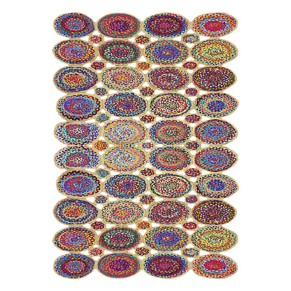 CASAVANI Scalloped Natural Chindi Cotton and Jute Rug, Hand Woven Runner Area Rug, 2.6x4 Ft Beige & Multicolor Braided Kilim Rugs for Living Room, Kitchen, Entryway, Farmhouse