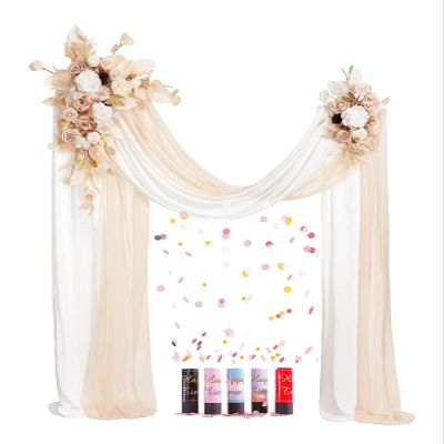Tkasniy Wedding Arch Decor Dusty Rose(Set of 4)-2 Pcs Artificial Wedding Arch Flowers and 2pcs Draping Fabric & 5Pcs Confetti Cannons for French Wedding,Beige B