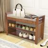 HAPPCUCOE 2 Tier Bamboo Shoe Rack Bench with Soft Cushioned Seat, Brown view 2