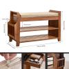 HAPPCUCOE 2 Tier Bamboo Shoe Rack Bench with Soft Cushioned Seat, Brown view 3