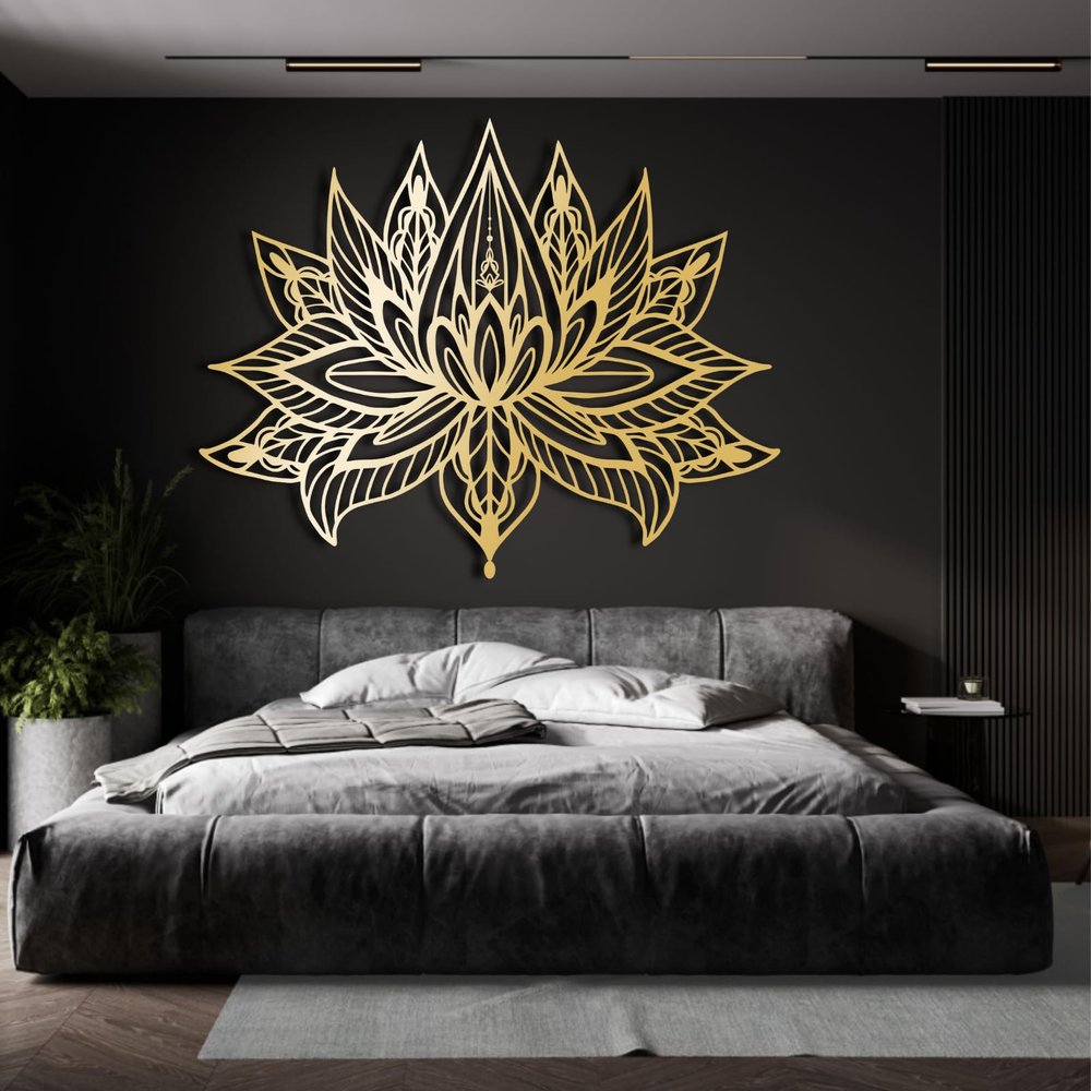 3D Mandala Wall Decor, Lotus Wall Decor, Bedroom Wall Decor, Home Decor, Prints Wall Art, Mandala Metal Wall Art, Mandala Wall Art, Spiritual Wall Decor, Metal Wall Decor (32.5"W x 25.9"H / 82.5x 66 cm, gold)