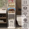 4 Tier Bathroom Floor Cabinet Laundry Hamper Cabinet, Slim Toilet Paper Storage Cabinet with Basket and Clear Drawers Narrow Tall Floor Cabinet Mobile Casters for Small Spaces and Gaps, Clothes view 4