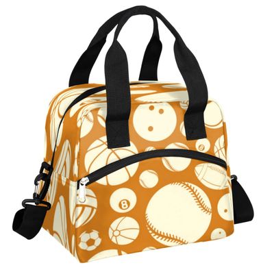 bisibuy Sport Balls Beige Adult Travel Lunch Bags Insulated Lunch Bags for Women Men Brown Reusable Lunch Box Meal Prep Lunch Tote Cooler Bag