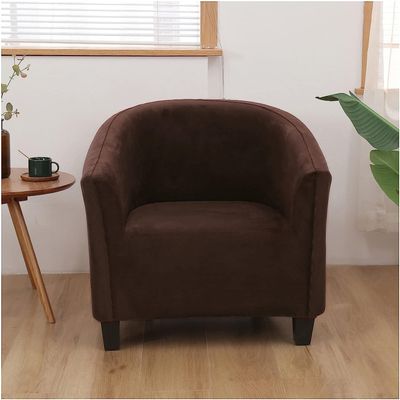 LUXRUB Velvet Tub Chair Slipcovers 1 Piece, Club Armrest Chair Slipcover Thickened Barrel Chair Cover Super Soft Sofa Furniture Protectors Cover for Hotel Cafe (Color : Brown, Size : 1 Pieces)