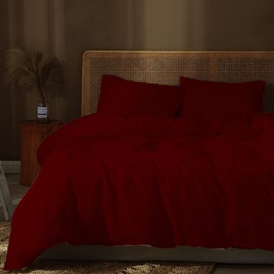 3 PCS-Duvet Cover Set with 2 Pillow shams 100% Cotton Extra Long Comforter Cover for Eastern King (118x108) Size Bed | 800 Thread Counts | Burgundy Solid Duvet Cover with Hidden Zipper Closure
