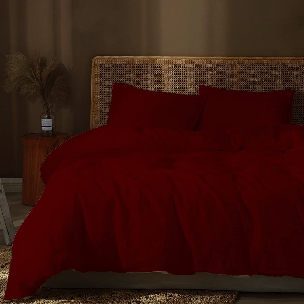 3 PCS-Duvet Cover Set with 2 Pillow shams 100% Cotton Extra Long Comforter Cover for Eastern King (118x108) Size Bed | 800 Thread Counts | Burgundy Solid Duvet Cover with Hidden Zipper Closure