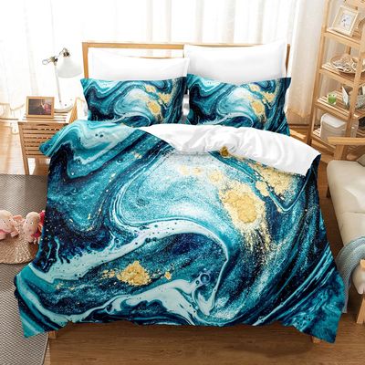 Blue Yellow Marble Comforter Cover Set Twin Size Boys Girls Teens Bedding Duvet Cover Set Abstract Art Marbling Kids Adult Bedroom Quilt Cover Set with 1Pillowcase