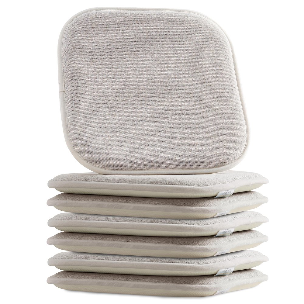 Elegant Comfort 6 Pack Chair Cushion Covers - Skid-Proof Rubber Backing - 16 x 16 Inch - Thick Dining Square Shape Seat Covers - Comfortable Textured Chair Pads with Ties - Thatch Pattern, Cream