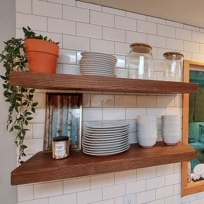 joelsantiques 48 Inch Wooden Floating Shelves for Wall - 48x10x2 in - Made of Natural Wood - Heavy Duty Rustic Wall Shelves - Perfect for Bathroom, Living Room, Kitchen - Set of Two - Medium Brown