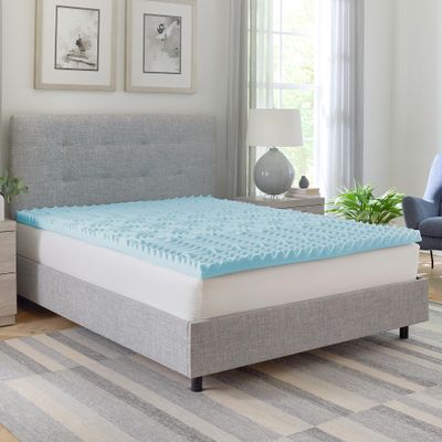 Bodipedic 2 Inch Memory Foam Mattress Topper, Zoned Convoluted Gel Infused Mattress Topper, Zoned Convoluted Design, CertiPUR-US Certified Foam, Blue