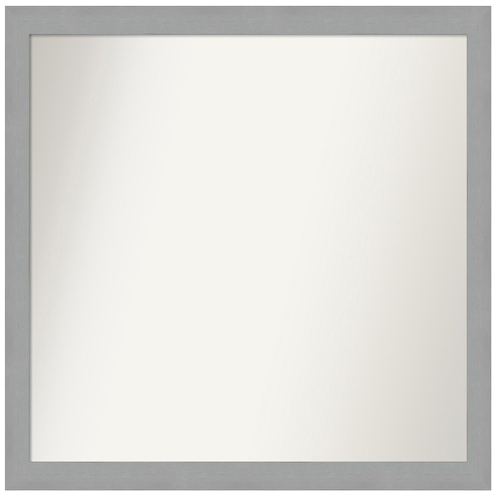 Amanti Art Silver Bathroom Mirror for Over Sink, 33x39 Custom Made Brushed Nickel Rectangle Vanity Mirror, X-Large Modern Wood Frame, Hangs Horizonally and Vertically, Wall Decor