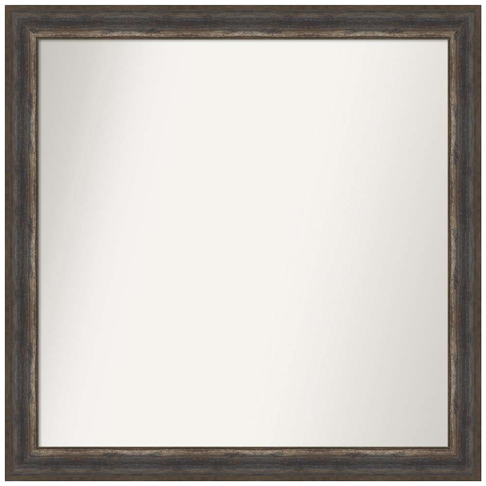 Amanti Art Brown Bathroom Mirror for Over Sink, 36x37 Custom Made Alta Rustic Char Rectangle Vanity Mirror, Large Country Rustic Wood Frame, Hangs Horizonally and Vertically, Wall Decor